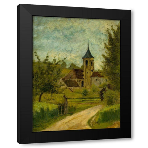 Landscape with Church Black Modern Wood Framed Art Print with Double Matting by Toulouse-Lautrec, Henri de