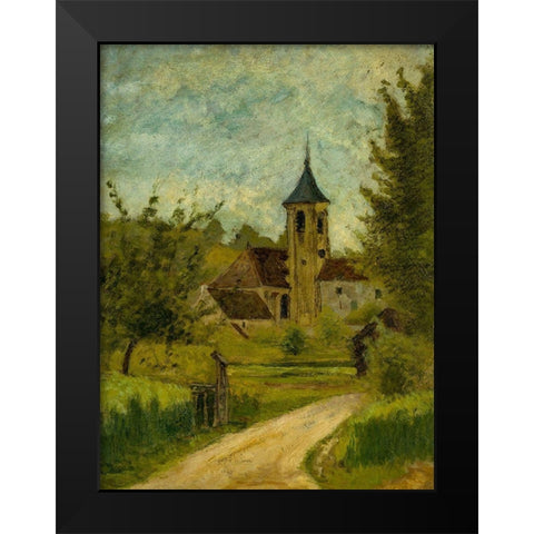 Landscape with Church Black Modern Wood Framed Art Print by Toulouse-Lautrec, Henri de
