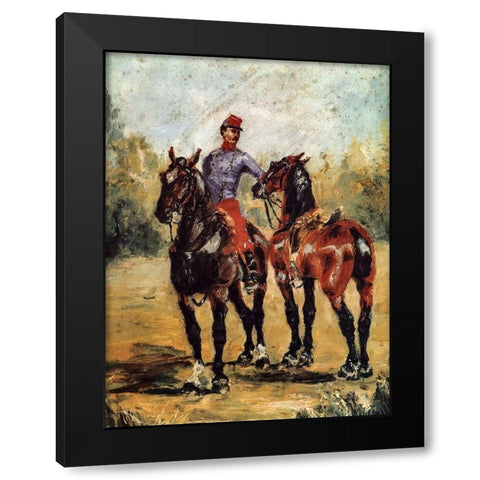 Groom with Two Horses Black Modern Wood Framed Art Print by Toulouse-Lautrec, Henri de