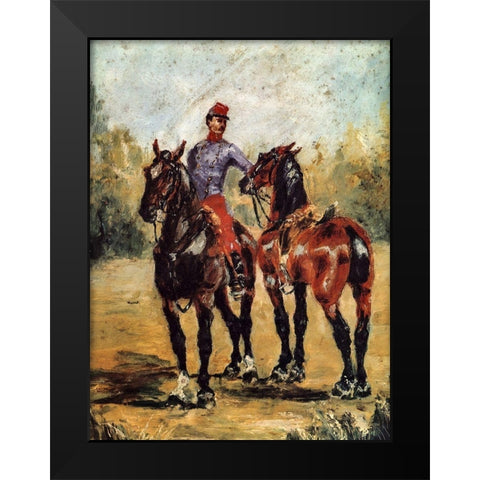 Groom with Two Horses Black Modern Wood Framed Art Print by Toulouse-Lautrec, Henri de