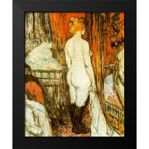 Naked Woman in Front of Her Mirror Black Modern Wood Framed Art Print by Toulouse-Lautrec, Henri de