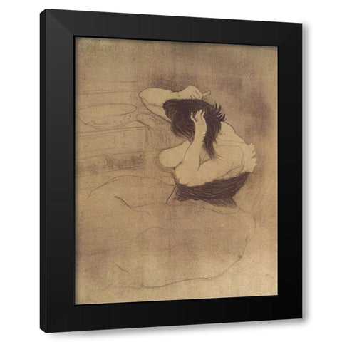 Femme Qui Se Peigne Black Modern Wood Framed Art Print by Toulouse-Lautrec, Henri de