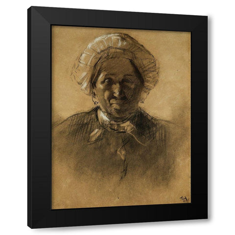 Old Woman Black Modern Wood Framed Art Print by Toulouse-Lautrec, Henri de