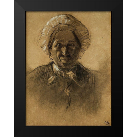 Old Woman Black Modern Wood Framed Art Print by Toulouse-Lautrec, Henri de