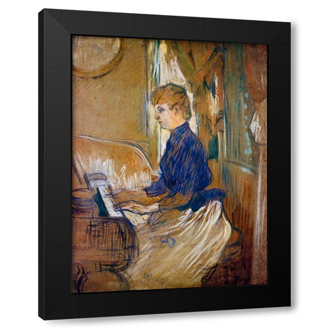 At the Piano Madame Juliette Pascal in the Salon of the Chateau de Malrome Black Modern Wood Framed Art Print with Double Matting by Toulouse-Lautrec, Henri de