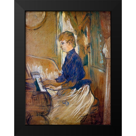 At the Piano Madame Juliette Pascal in the Salon of the Chateau de Malrome Black Modern Wood Framed Art Print by Toulouse-Lautrec, Henri de