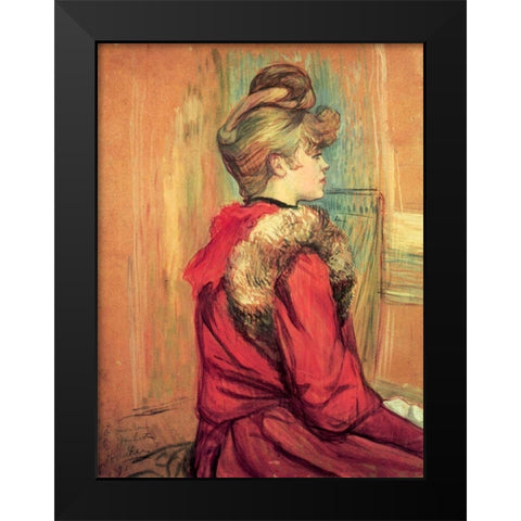 Girl in a Fur, Mademoiselle Jeanne Fontaine Black Modern Wood Framed Art Print by Toulouse-Lautrec, Henri de