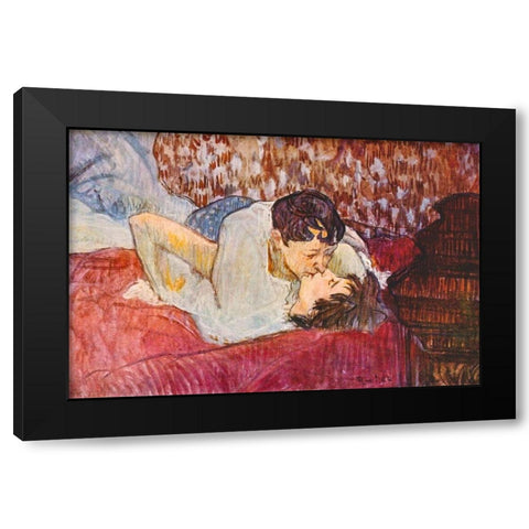 The Kiss Black Modern Wood Framed Art Print by Toulouse-Lautrec, Henri de