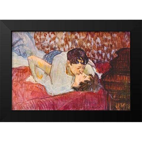 The Kiss Black Modern Wood Framed Art Print by Toulouse-Lautrec, Henri de