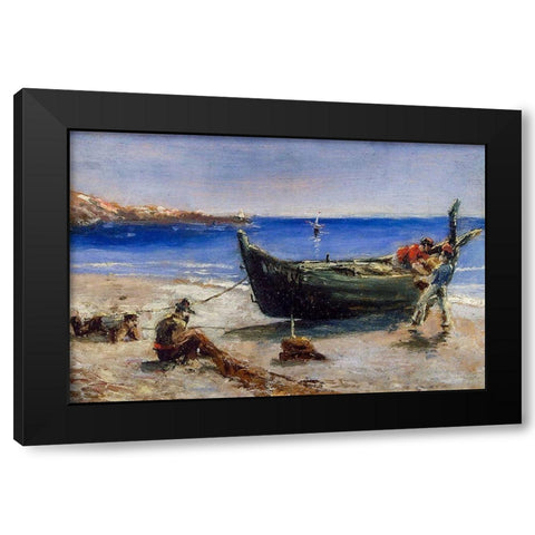 Fishing Boat Black Modern Wood Framed Art Print with Double Matting by Toulouse-Lautrec, Henri de