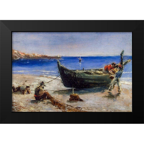 Fishing Boat Black Modern Wood Framed Art Print by Toulouse-Lautrec, Henri de