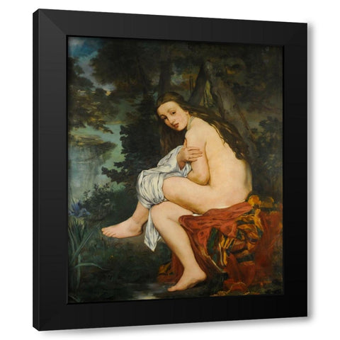 La Nymphe surprise Black Modern Wood Framed Art Print by Manet, Edouard