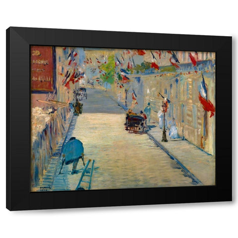 The Rue Mosnier with Flags Black Modern Wood Framed Art Print by Manet, Edouard