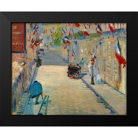The Rue Mosnier with Flags Black Modern Wood Framed Art Print by Manet, Edouard