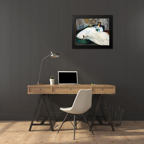 Woman with a Fan Black Modern Wood Framed Art Print by Manet, Edouard