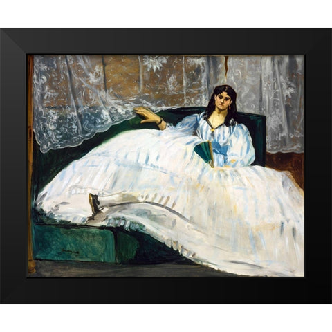 Woman with a Fan Black Modern Wood Framed Art Print by Manet, Edouard