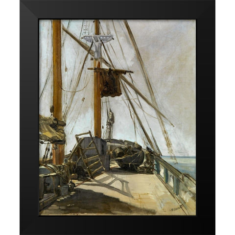 The ships deck Black Modern Wood Framed Art Print by Manet, Edouard