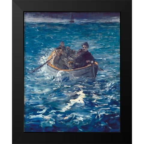 Rocheforts Escape Black Modern Wood Framed Art Print by Manet, Edouard