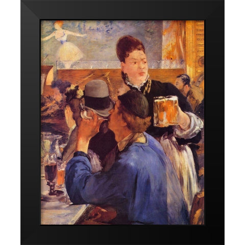 Waitress serving beer Black Modern Wood Framed Art Print by Manet, Edouard