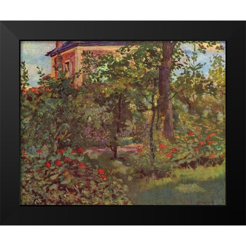 A corner in Bellevues garden Black Modern Wood Framed Art Print by Manet, Edouard