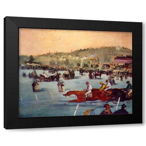 Race in the Bois de Boulogne Black Modern Wood Framed Art Print by Manet, Edouard