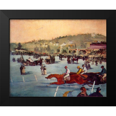 Race in the Bois de Boulogne Black Modern Wood Framed Art Print by Manet, Edouard