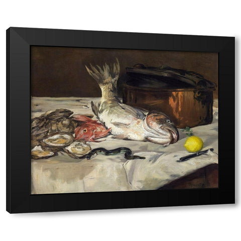 Fish Still Life Black Modern Wood Framed Art Print by Manet, Edouard