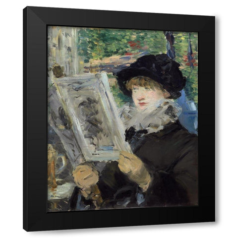 Woman Reading Black Modern Wood Framed Art Print with Double Matting by Manet, Edouard
