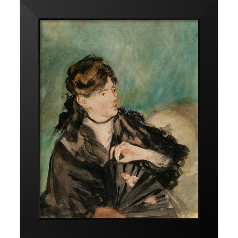 Portrait of Berthe Morisot with a Fan Black Modern Wood Framed Art Print by Manet, Edouard