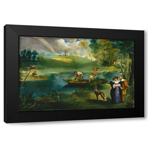 Fishing Black Modern Wood Framed Art Print with Double Matting by Manet, Edouard