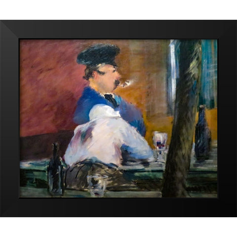 The Bar Black Modern Wood Framed Art Print by Manet, Edouard
