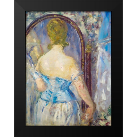 Woman Before a Mirror Black Modern Wood Framed Art Print by Manet, Edouard