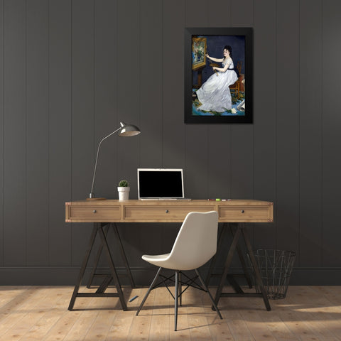 Portrait of Eva Gonzales in Manets studio Black Modern Wood Framed Art Print by Manet, Edouard