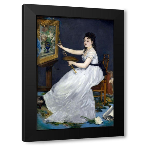 Portrait of Eva Gonzales in Manets studio Black Modern Wood Framed Art Print by Manet, Edouard