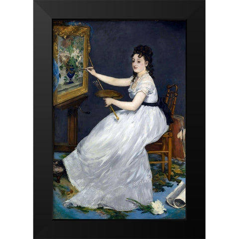 Portrait of Eva Gonzales in Manets studio Black Modern Wood Framed Art Print by Manet, Edouard