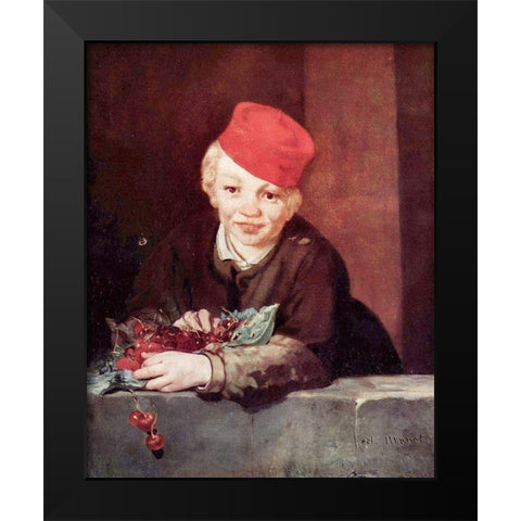 Boy with cherries Black Modern Wood Framed Art Print by Manet, Edouard