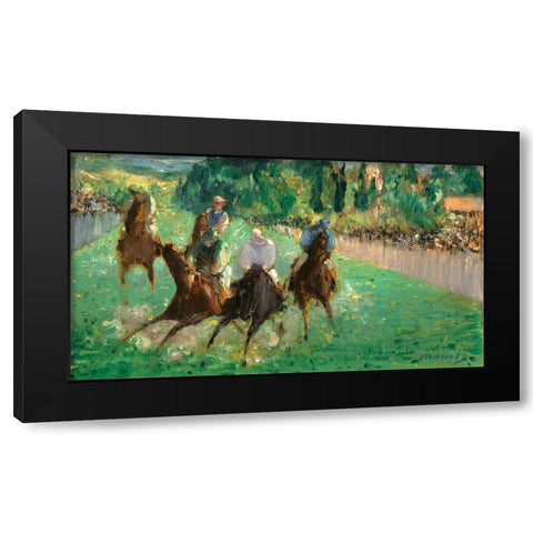 At the Races Black Modern Wood Framed Art Print with Double Matting by Manet, Edouard