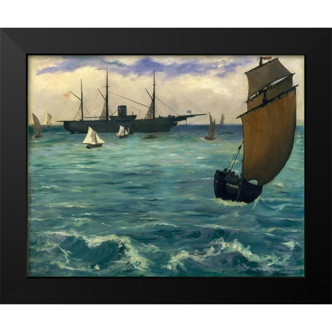 TheÂ KearsargeÂ at Boulogne Black Modern Wood Framed Art Print by Manet, Edouard