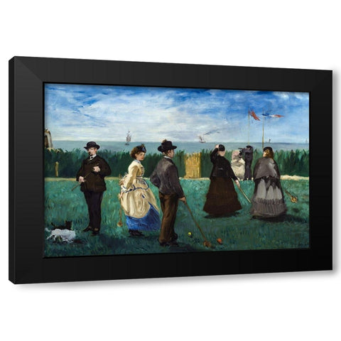 The Croquet Party Black Modern Wood Framed Art Print with Double Matting by Manet, Edouard