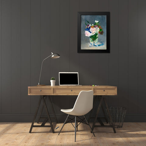 Flowers in a Crystal Vase Black Modern Wood Framed Art Print by Manet, Edouard