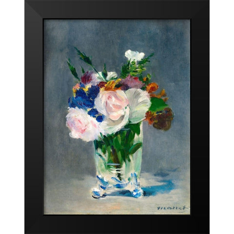 Flowers in a Crystal Vase Black Modern Wood Framed Art Print by Manet, Edouard