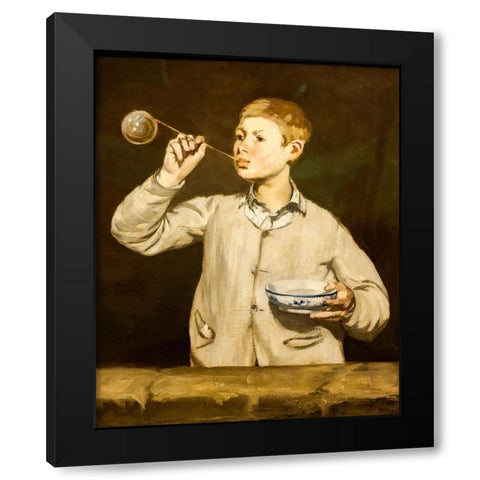 Boy blowing bubbles Black Modern Wood Framed Art Print with Double Matting by Manet, Edouard