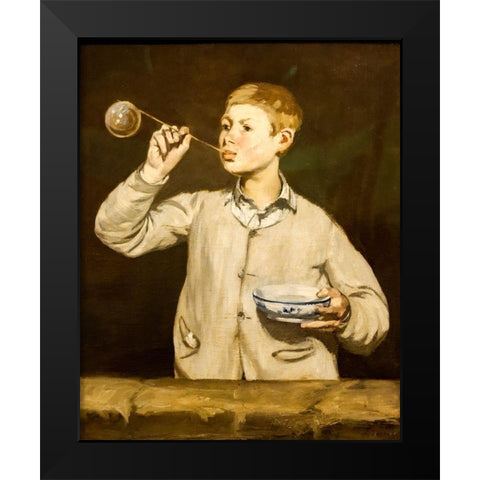 Boy blowing bubbles Black Modern Wood Framed Art Print by Manet, Edouard