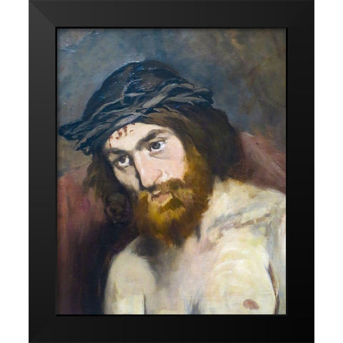 Head of Christ Black Modern Wood Framed Art Print by Manet, Edouard