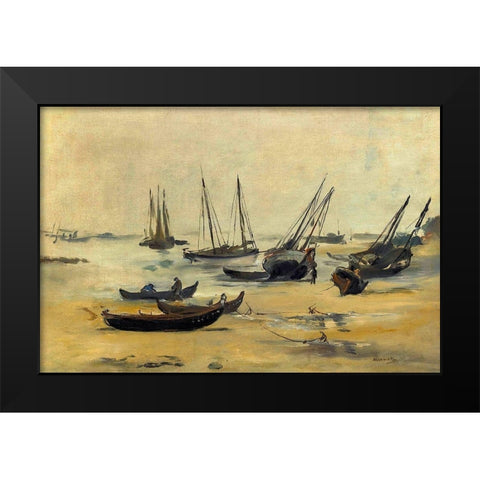 The beach at low tide Black Modern Wood Framed Art Print by Manet, Edouard