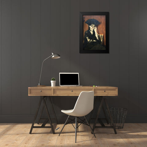 Berthe Morisot With a Fan Black Modern Wood Framed Art Print by Manet, Edouard