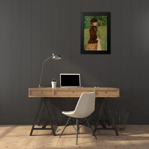 Young Woman in a Garden Black Modern Wood Framed Art Print by Manet, Edouard