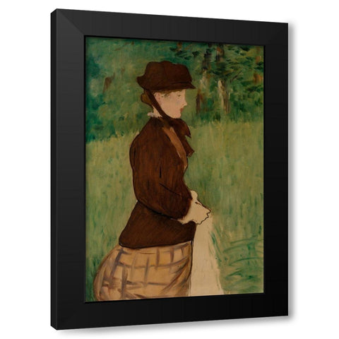 Young Woman in a Garden Black Modern Wood Framed Art Print by Manet, Edouard