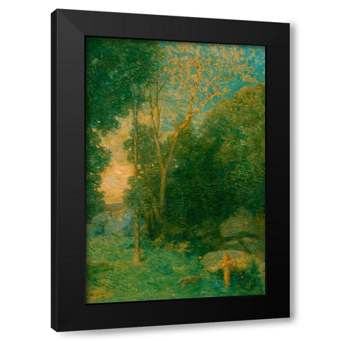 Pan and the Wolf Black Modern Wood Framed Art Print with Double Matting by Weir, J Alden