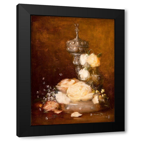 Silver Chalice with Roses Black Modern Wood Framed Art Print by Weir, J Alden